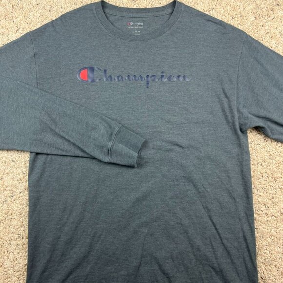 Champion Large Long Sleeve T Shirt Gray Men’s Casual Cotton SpellOut Logo - Picture 1 of 7
